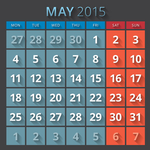 日历计划 2015年模板周星期一开始