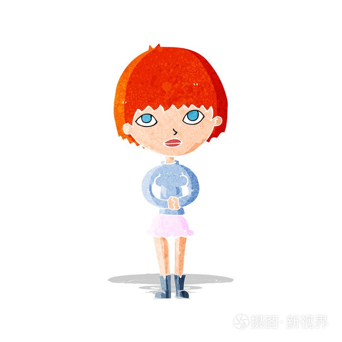 卡通女人耐心等待