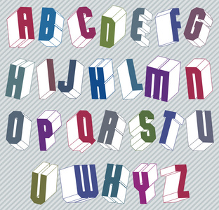 具有良好风格的 3d 字体，简单形状几何字母 alphabe