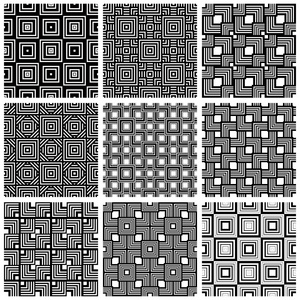 小二乘黑色和白色几何无缝模式设置，向量