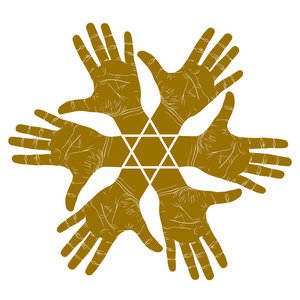 六伸开双手抽象符号与六角星，详细的罪恶