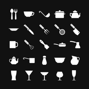 设置图标的餐具和厨房配件