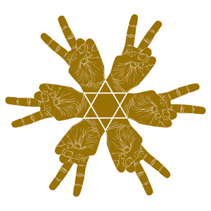 六胜利手抽象符号与六角星矢量 sp
