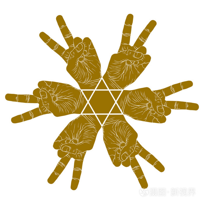 六胜利手抽象符号与六角星矢量sp