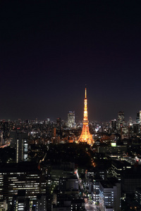 东京城市景观到了晚上，日本