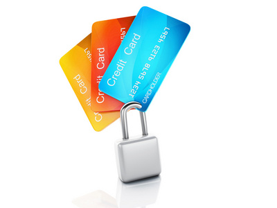 信用卡和白色背景上的 lock.safe 银行概念