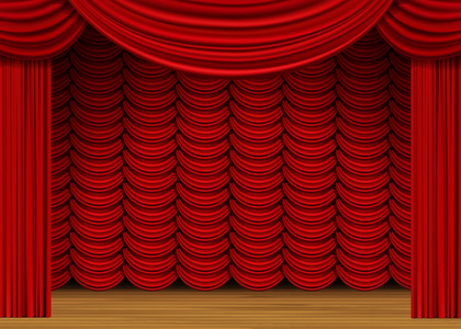 红色的窗帘与木地板的矢量场景