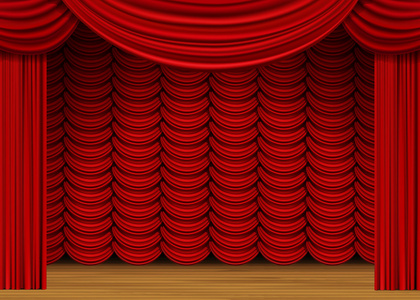 红色的窗帘与木地板的矢量场景照片