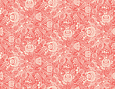 红色花卉纺织矢量无缝模式 gzhel 风格