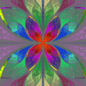 对称的多色分形的花朵在彩色玻璃风格。co图片
