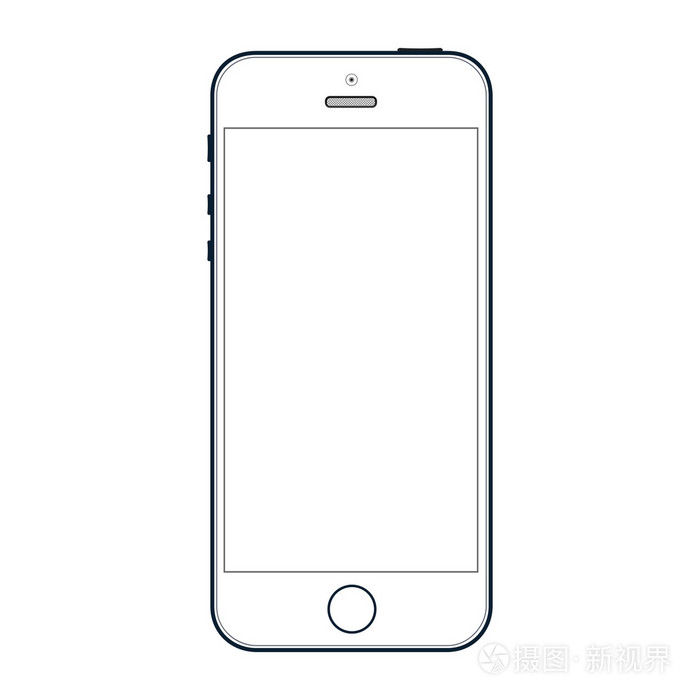 现实黑手机与空白的屏幕,在白色背景上孤立