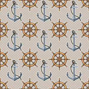 模式与船锚和船上的轮子照片