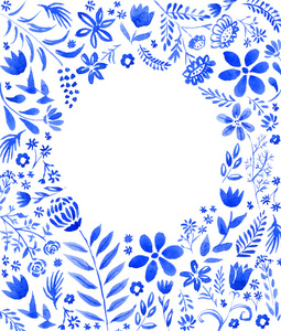 蓝色花卉帧