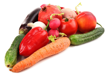 新鲜有机蔬菜和水果上白色孤立