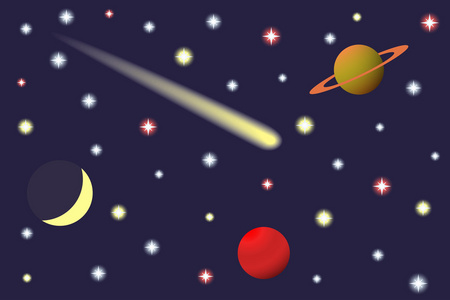土星和彗星在满天星斗的天空