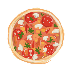 披萨配番茄和蘑菇，为您设计素描