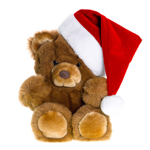 可爱的复古泰迪熊与红色圣诞老人的帽子
