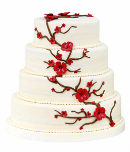 在白色背景上的结婚蛋糕