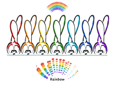 矢量插图，兔和彩虹