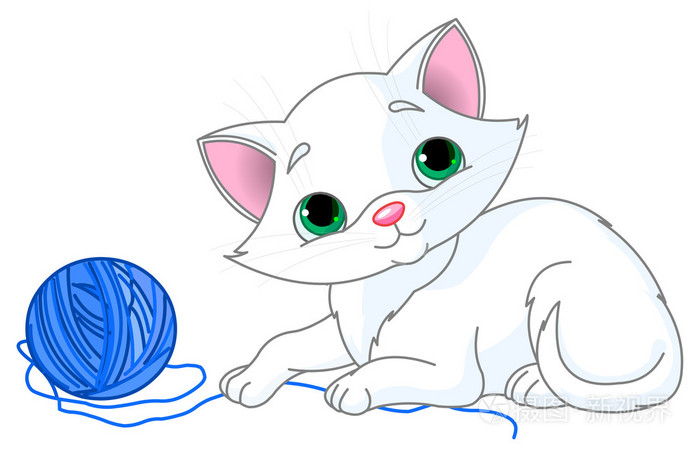小猫玩一个毛线球插画-正版商用图片1gl73t-摄图新视界