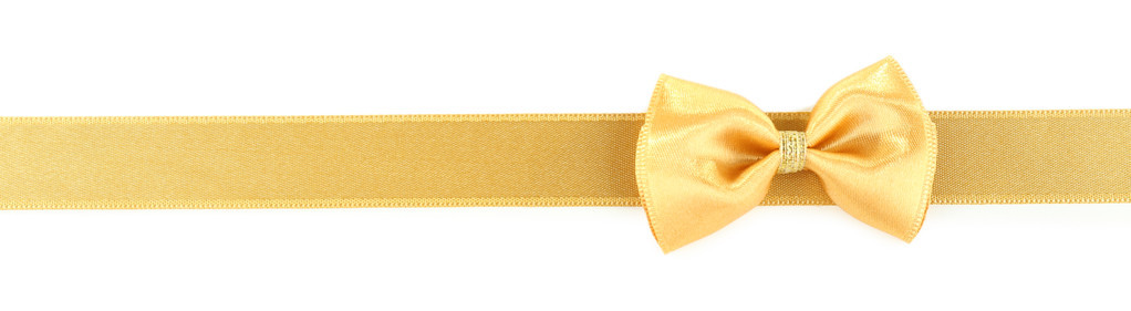 金色的丝带和蝴蝶结上白色孤立