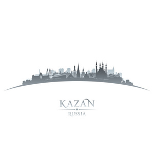 喀山俄罗斯城市天际线轮廓白色背景