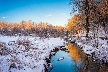 在那被雪覆盖的草地，农村纽约县 pennsylva 流