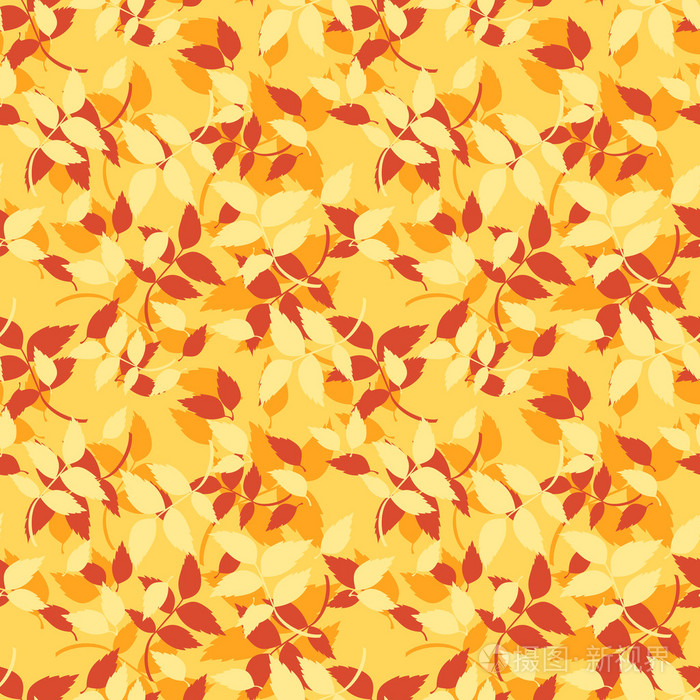 无缝模式与红色，橙色和黄色的秋天的树叶。矢量图