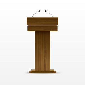 好家风木质讲台论坛讲台上站立好,把麦克风照片