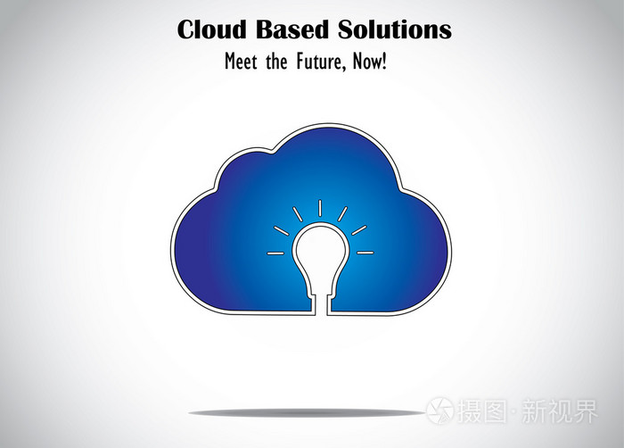 云计算服务器与蓝云  灯泡的解决思路。抽象的云的创新概念的独特图标基于明亮发光的灯泡观念   插图艺术与设计