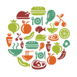 食物 水果和蔬菜中圆圈形状的图标