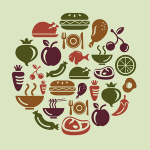 食物 水果和蔬菜中圆圈形状的图标