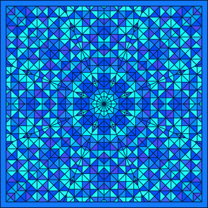 在方形的抽象炫彩数字装饰花卉明星。几何对比线时尚旗帜。蓝青色的艺术背景。冬天的颜色