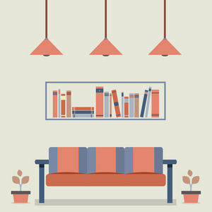 平面设计室内老式沙发和书架