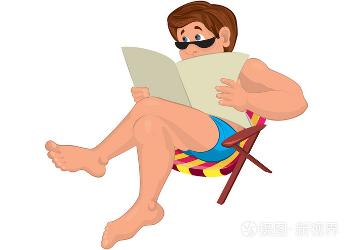 坐在沙滩椅上的太阳镜卡通漫画的人