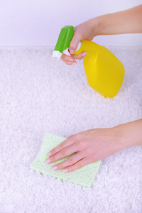 清洗地毯用布和喷雾器靠拢