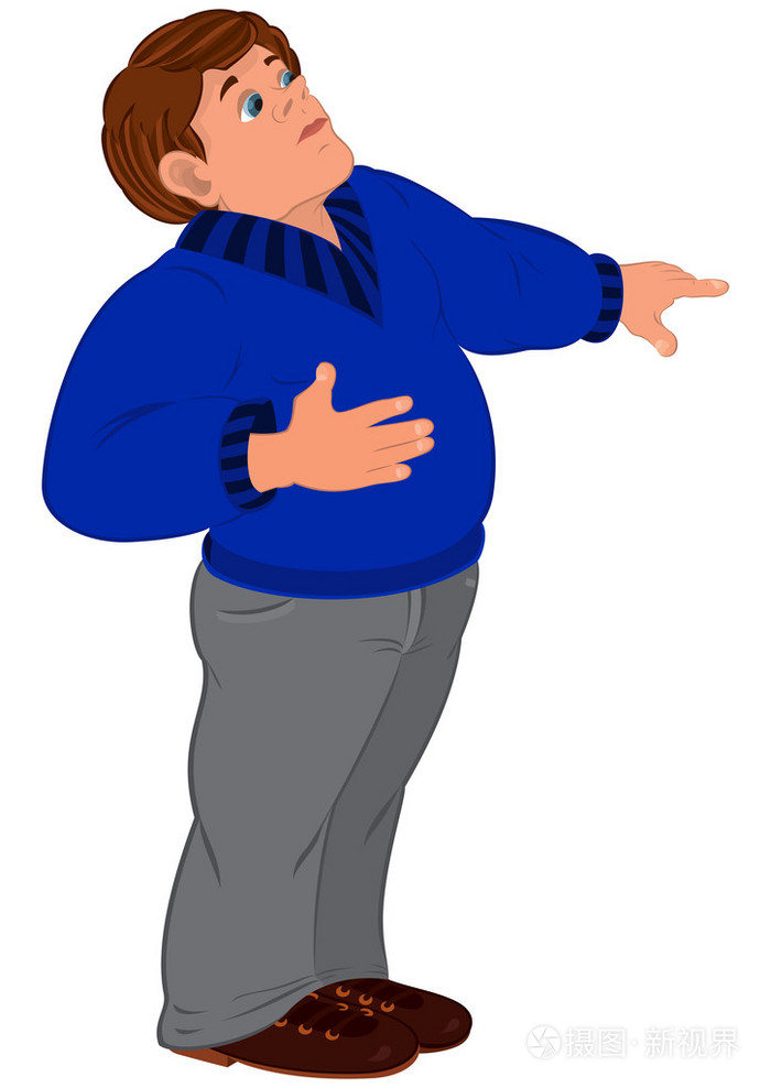 蓝色的毛衣,用手指卡通漫画的人