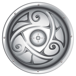 奇幻圆形维京人木制盾牌孤立的白色背景.