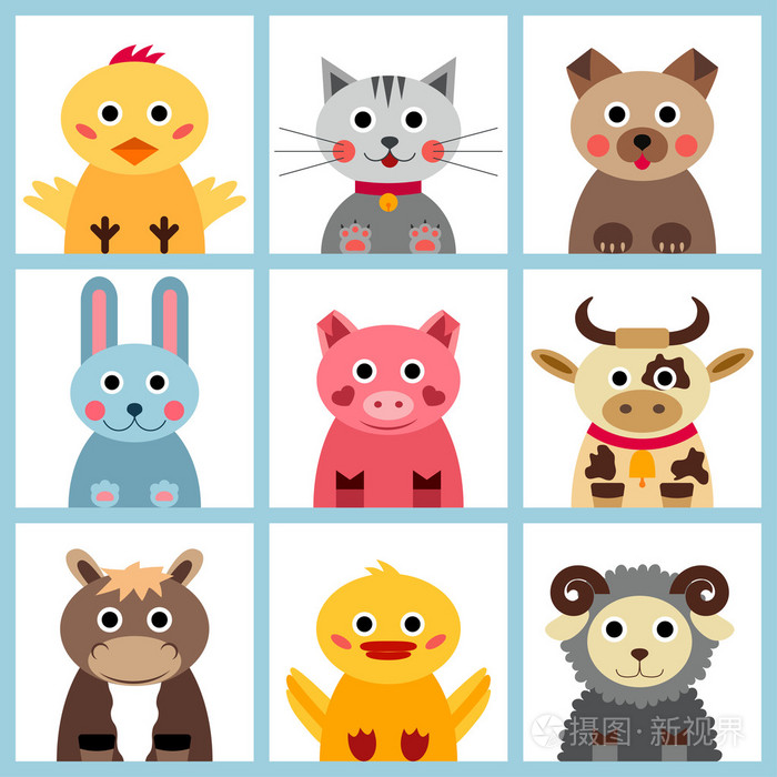 九个农场动物的集合