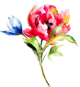 水彩绘画的春天的花朵
