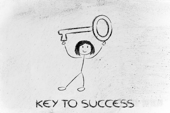 女孩抱着超大钥匙,隐喻的成功的关键