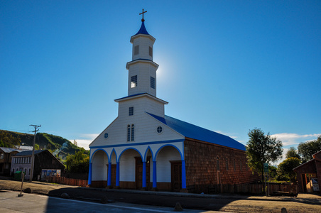华丽的彩色和木制教堂 奇岛 智利