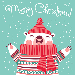 与可爱的北极熊的圣诞贺卡