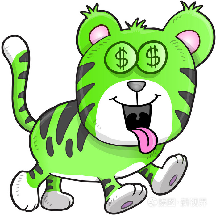 钱只饥饿的老虎矢量插图艺术