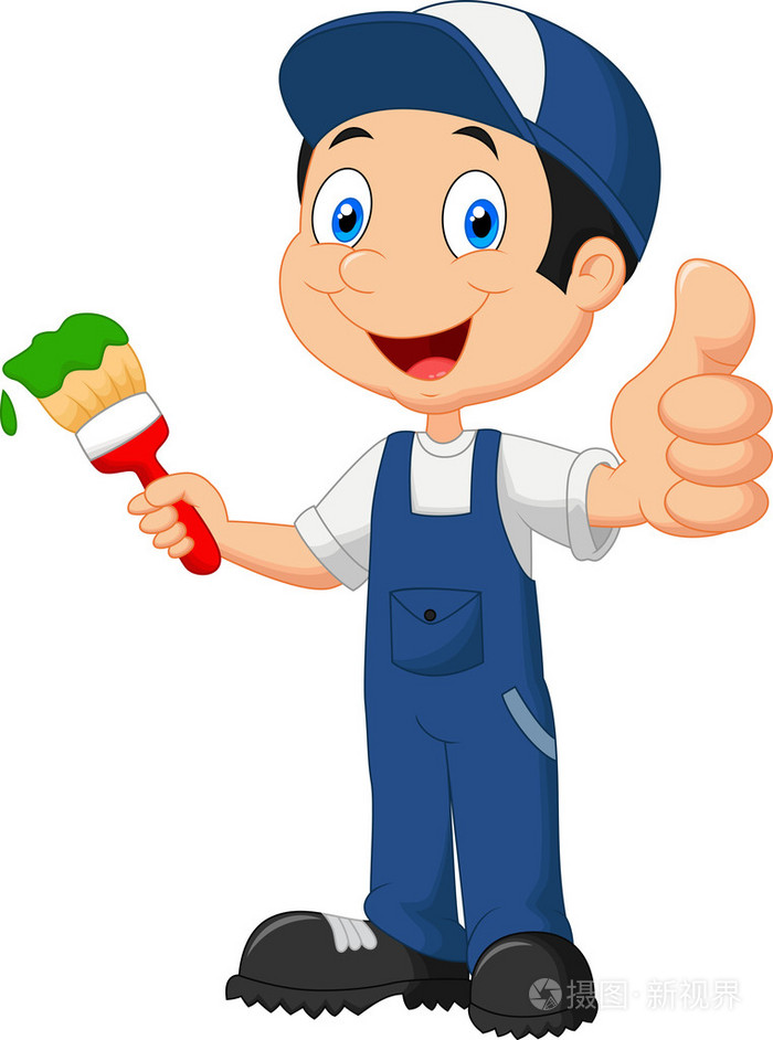 拿着一支画笔的卡通画家