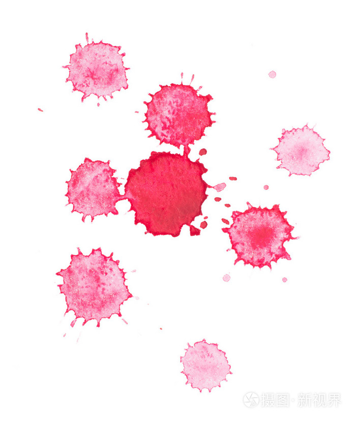 抽象水彩画水彩画手绘红血滴飞溅染色艺术涂料在白色背景上