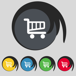 购物车标志图标。在线购买的按钮。设置色彩缤纷的按钮。矢量