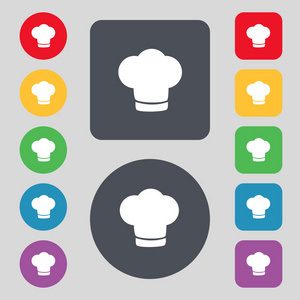 厨师的帽子标志图标。烹饪的符号。厨师的帽子。设置色彩缤纷的按钮矢量