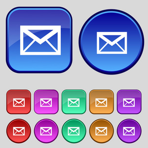邮件图标。信封符号。邮件的标志。导航按钮设置颜色按钮矢量