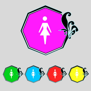 女性符号图标。女人人文符号。妇女厕所。设置颜色按钮。矢量
